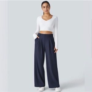 Halara Flex™ High Waisted Pocket Wide Leg Waffle Work Pants NEW Sz LP Dark Blue